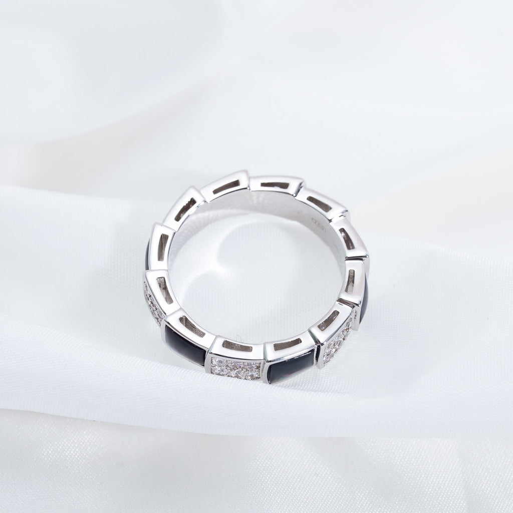 Bvlgari Serpenti Ring Silver Cubic Zirconia Black MOP 4MM