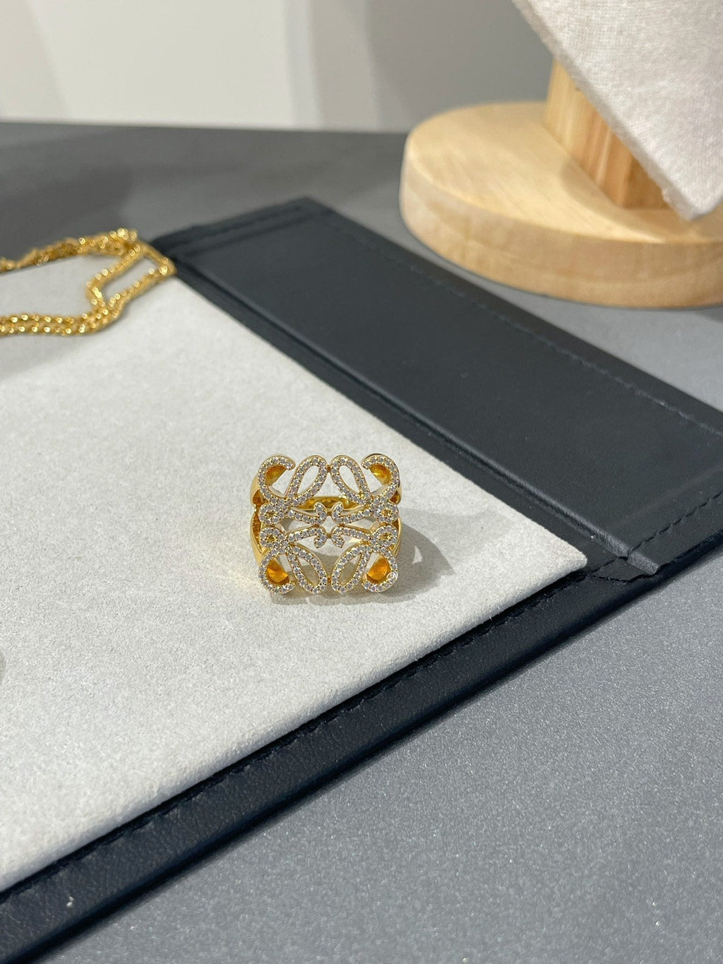 Dior Annagram Cubic Zirconia Paved Gold Ring