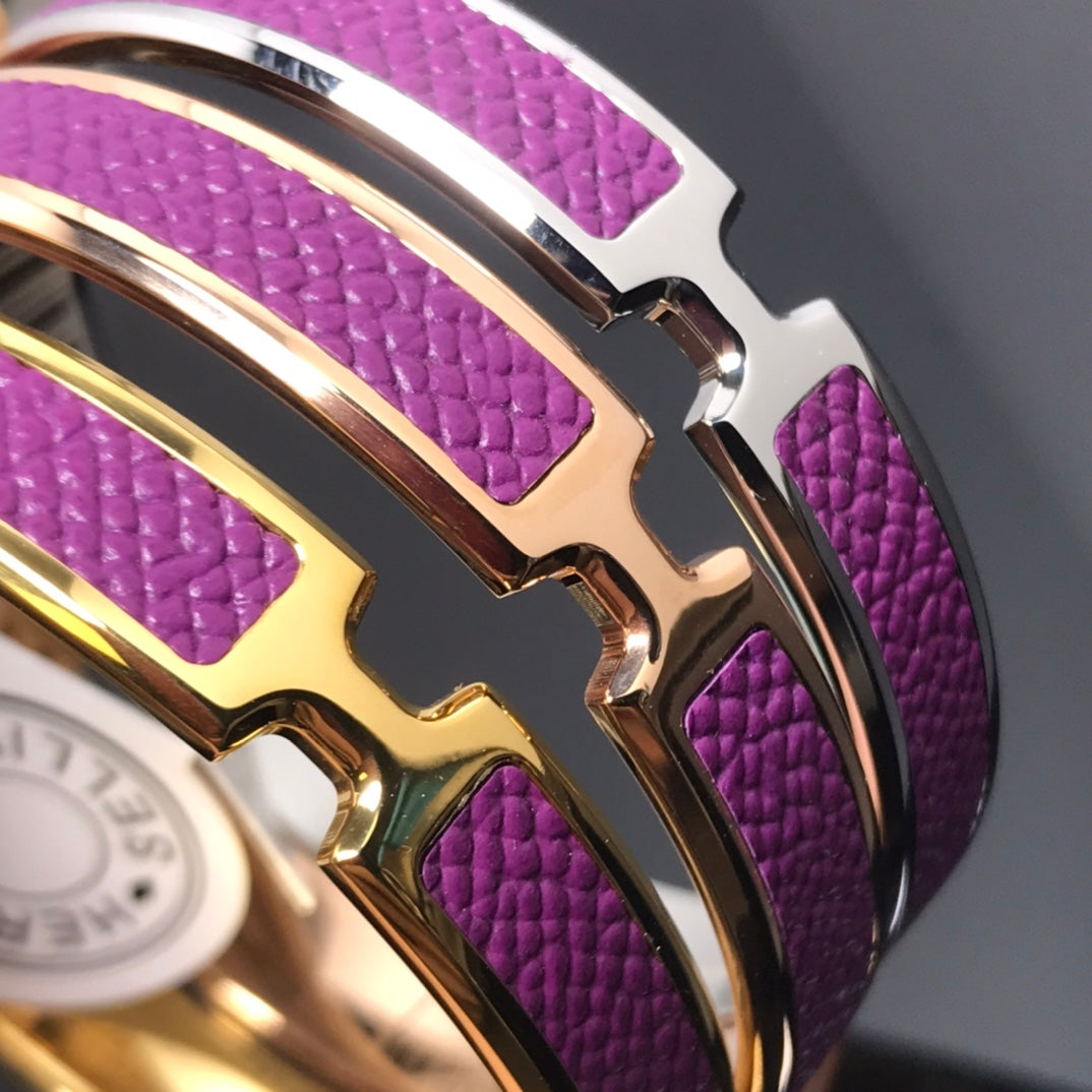 Hermes H Pig Nose Purple Bracelet