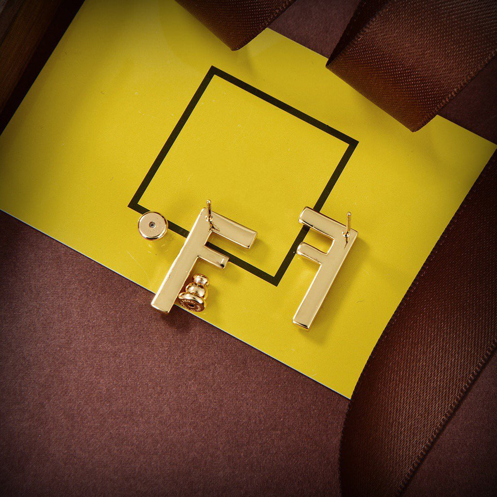 Fendi F First Earrings Gold Diamond