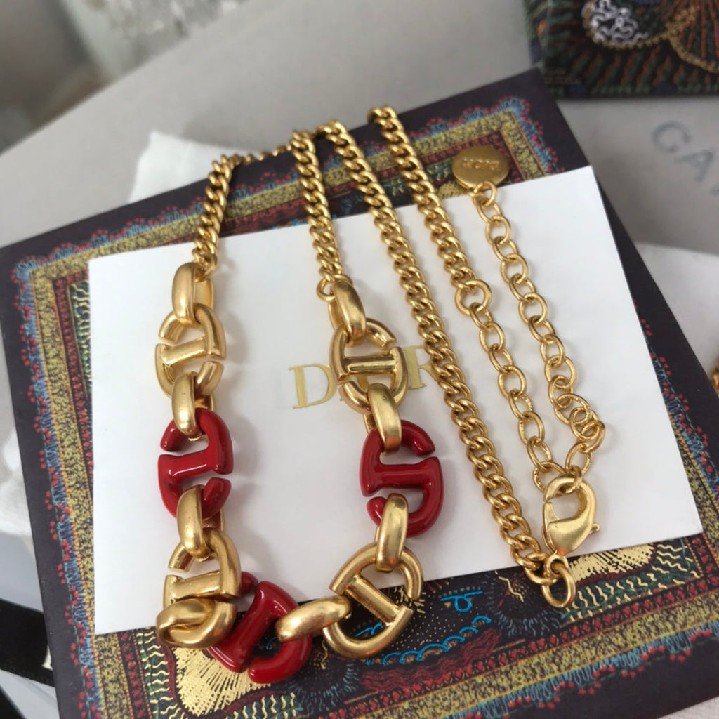 Dior Women CD Navy Necklace Gold-Finish Metal