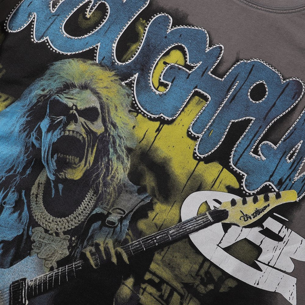 Rough Play Rock Skull Rhinestone Graphic Short-Sleeve T-Shirt — detail