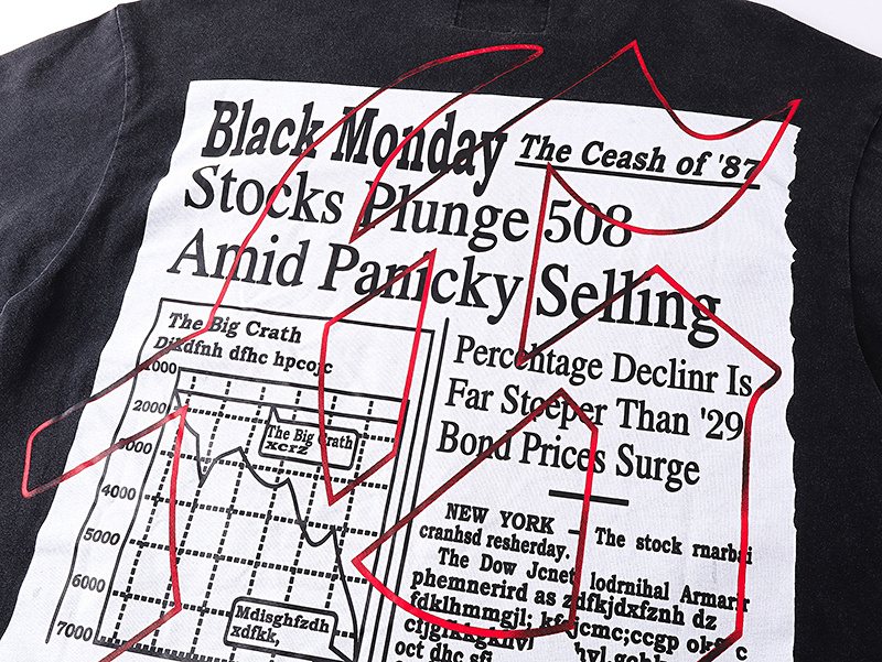 Godspeed Washed Black Skull Newspaper Graphic Short-Sleeve T-Shirt — detail