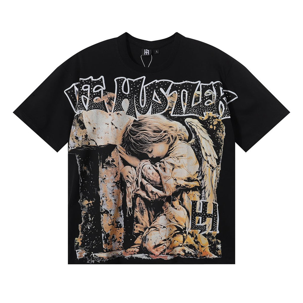 Life Hustlere Praying Angel Rhinestone Graphic T-Shirt — front