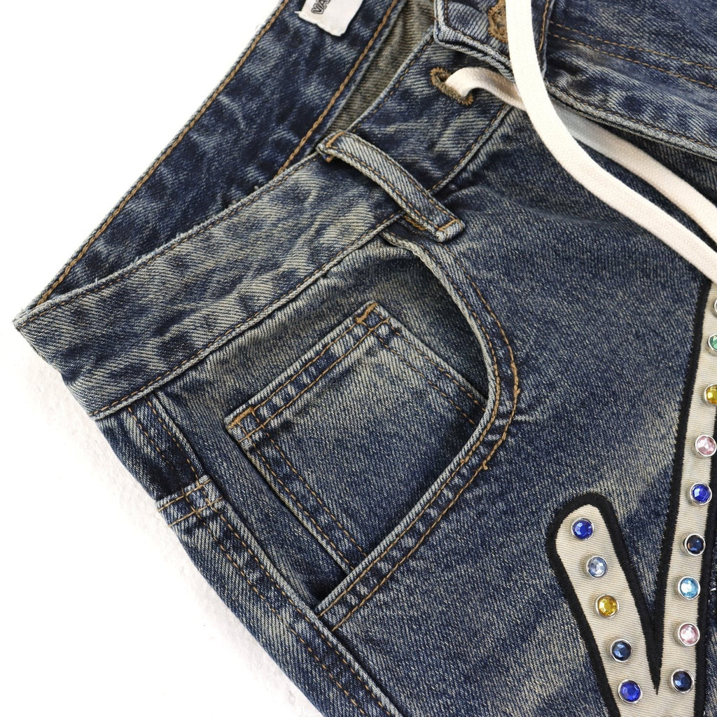 VALE Skittle Graphic Washed Denim Shorts — detail