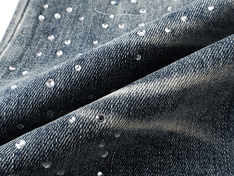 Purple Brand Rhinestone Distressed Flared Jeans — fabric_closeup