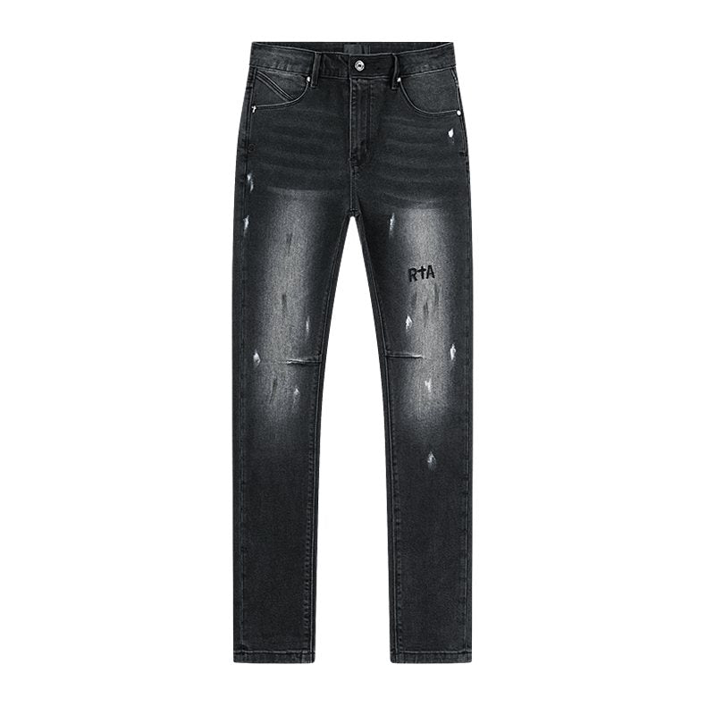R+A Black Distressed Washed Jeans — front
