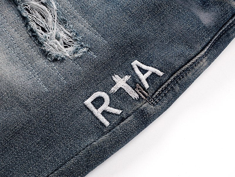 R+A Washed Distressed Graphic Jeans — detail