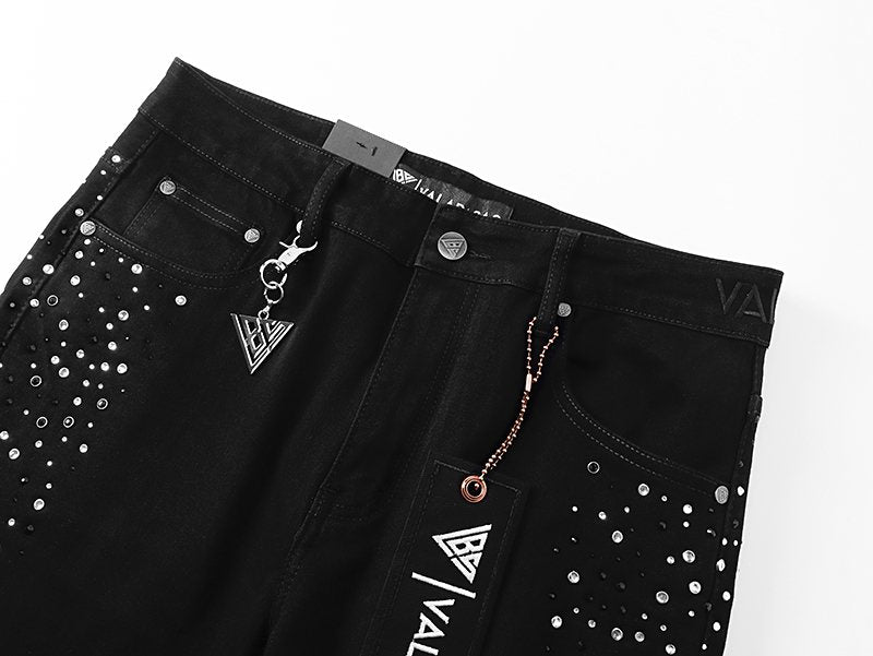 VALABASAS Rhinestone Embellished Black Flared Jeans — front