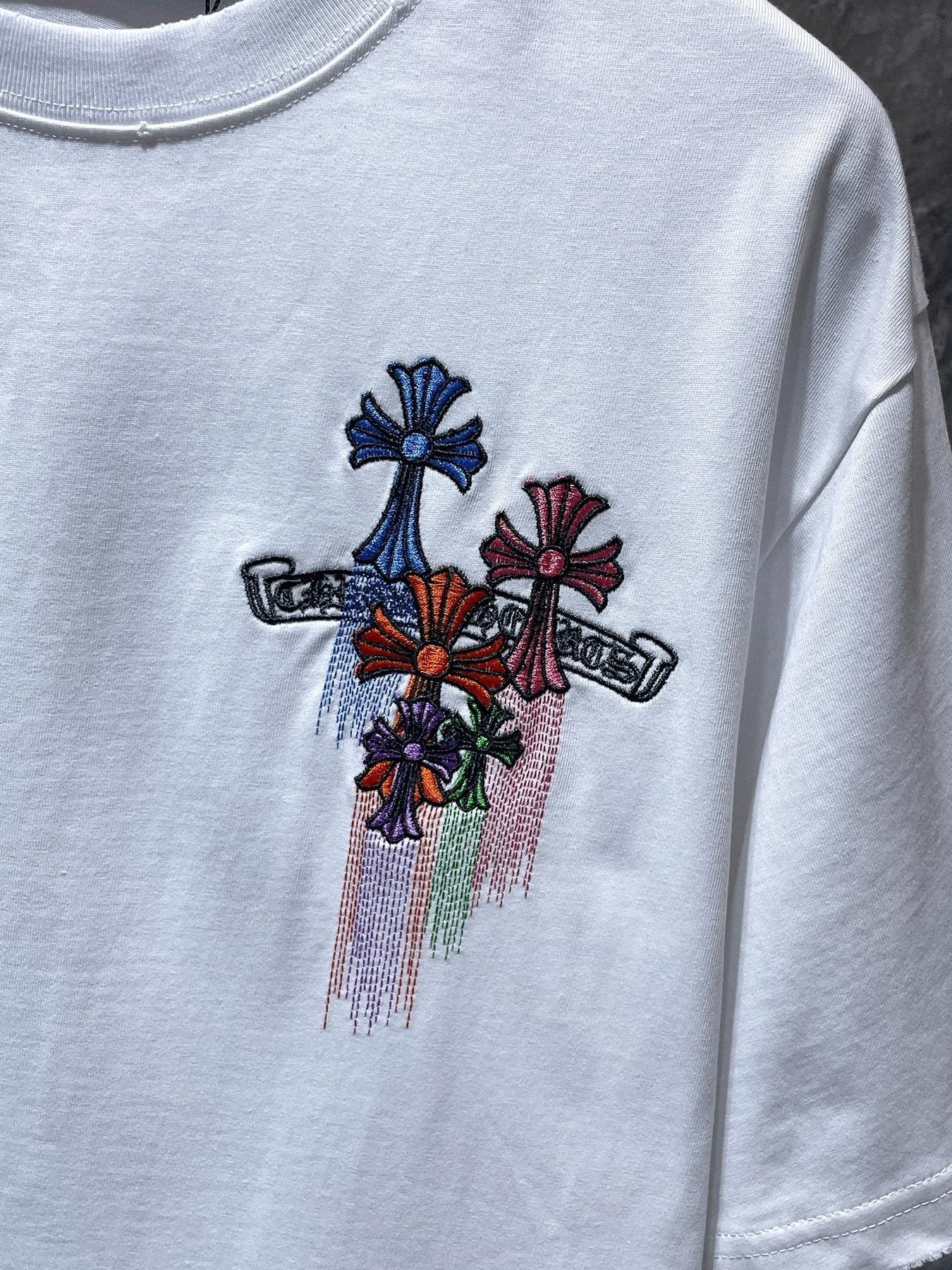 Chrome Hearts Floral Cross Embroidered T-Shirt — detail