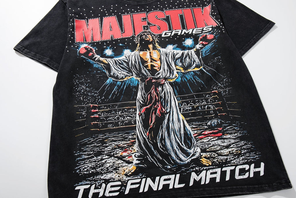 MAJESTIK Washed Black Graphic Short-Sleeve T-Shirt — front