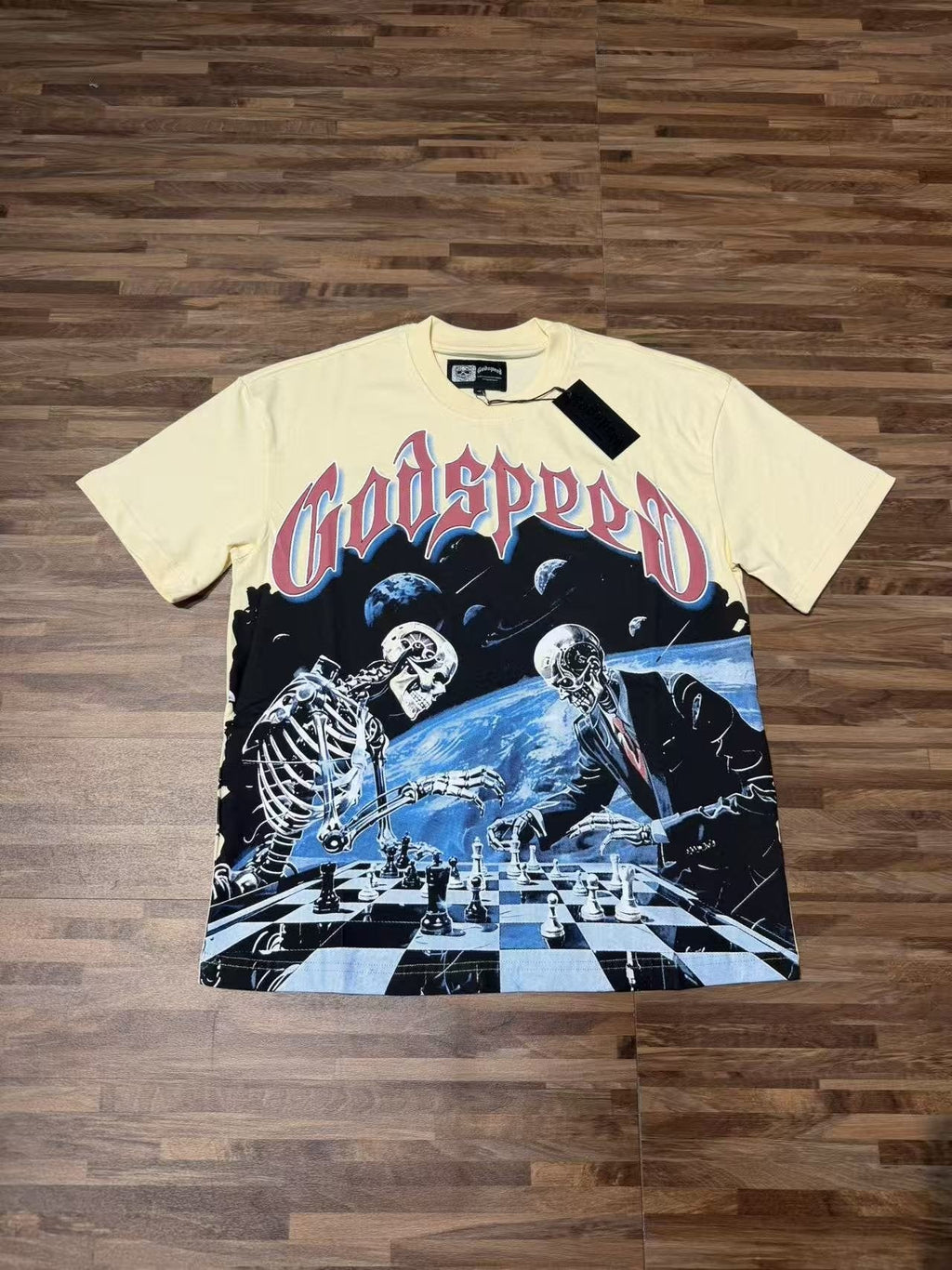 Godspeed Skeleton Chess Graphic T-Shirt — front