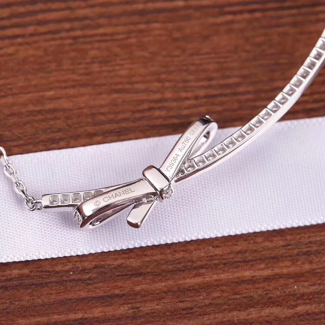 Chanel Ruban Bow Silver Cubic Zirconia Necklace